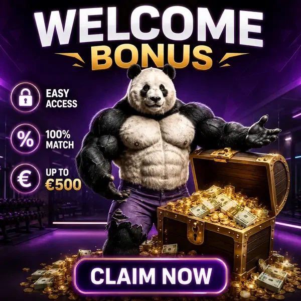 Gespierde panda Bruno presenteert welkomstbonusschat bij loginportaal