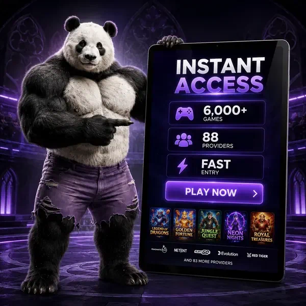 Bruno de Panda toont directe toegang tot 6.000+ spellen terwijl spelers zich aanmelden bij het registratieportaal