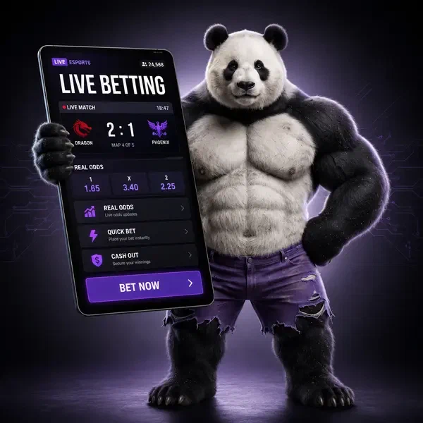 Bruno de panda monitort live esports wedden odds op tablet bij Live Esports Wedden en In-Play Markten