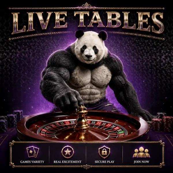 Bruno de Panda draait roulettewiel bij Live Tables Open Now live casino studio