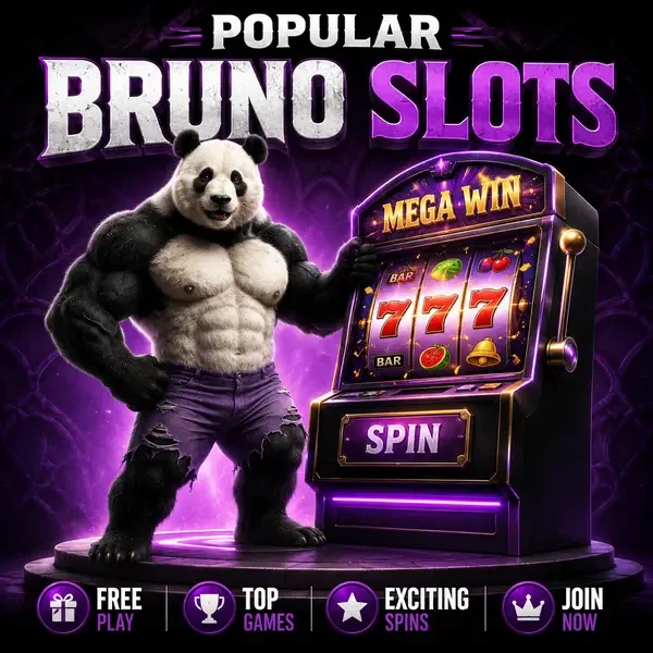 Bruno de Panda trekt aan gokkast hendel terwijl gratis spins de rollen verlichten