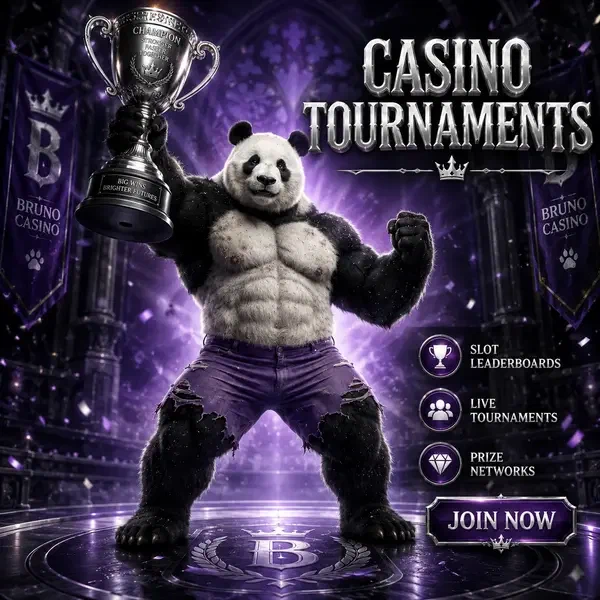 Bruno de Panda kampioen houdt trofee hoog bij Bruno Casino toernooien overwinningspodium